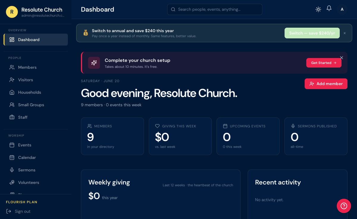 Church Krew admin dashboard